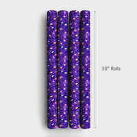 Purple Watercolor Holiday Gift Wrap, Christmas String Lights Wrapping Paper, Colorful Xmas Lights Wrapping Paper, Festive Winter Gift Wrap