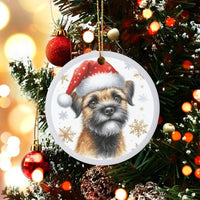 Santa Hat Dog Art Ornament, Border Terrier Christmas Ornament, Adorable Puppy Holiday Tree Ornament, Dog Lover Ceramic Keepsake Present