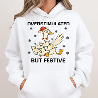 Christmas Lights Graphic Hoodie, Overstimulated but Festive Goose Hoodie, Neurodivergent Holiday Sweatshirt, Humorous Xmas Pullover Hoodie