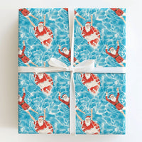 Tropical Summer Pool Gift Wrap, Swimming Santa Wrapping Paper, Humorous Christmas Vacation Wrapping Paper, Beach Holiday Gift Wrap