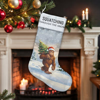 Humorous Bigfoot Holiday Stocking, Squatching Through the Snow Christmas Stocking, Personalized Sasquatch Xmas Stocking, Winter Mantle Decor