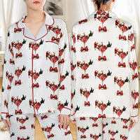 Holiday Satin Pajama Set, Santa Martini Christmas Pajamas, Festive Cocktail Silk Sleepwear, Comfy Winter PJs, Women Christmas Lounge Present