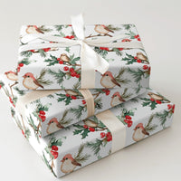 Watercolor Holly Berries Gift Wrap, Winter Birds Wrapping Paper, Christmas Wrapping Paper Roll, Nature Lover Festive Holiday Wrap Paper