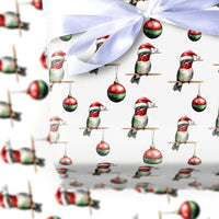 Xmas Bird Gift Wrap, Santa Hat Hummingbird Wrapping Paper, Festive Ornament Holiday Paper, Christmas Gift Wrap Roll