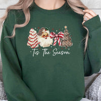 Leopard Print Santa Sweatshirt, Tis the Season Christmas Sweatshirt, Coquette Bow Holiday Crewneck, Preppy Xmas Sweatshirt, Holiday Present