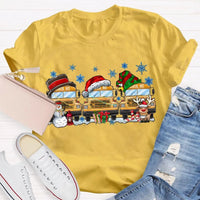 Snowflake Holiday Graphic T-Shirt, School Bus Christmas Shirt, Adorable Bus Driver Christmas Tee, Back to School Winter Holiday Shirt