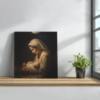 Renaissance Nativity Square Canvas Print, Virgin Mary and Baby Jesus Canvas Wall Art, Christian Christmas Canvas, Religious Faith Present