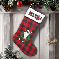 Personalized Buffalo Plaid Stocking, Tuxedo Cat Christmas Stocking, Pet Lover Christmas Stocking, Custom Red Plaid Holiday Decor Present
