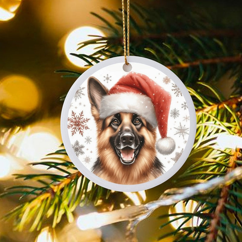 Santa Hat Dog Ornament, German Shepherd Christmas Ornament, Ceramic German Shepherd Holiday Decor, Pet Lover Tree Keepsake Present