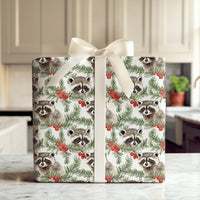 Woodland Animal Gift Wrap Paper, Watercolor Raccoon Christmas Wrapping Paper, Adorable Nature Holiday Wrapping Paper, Xmas Gift Wrap Roll