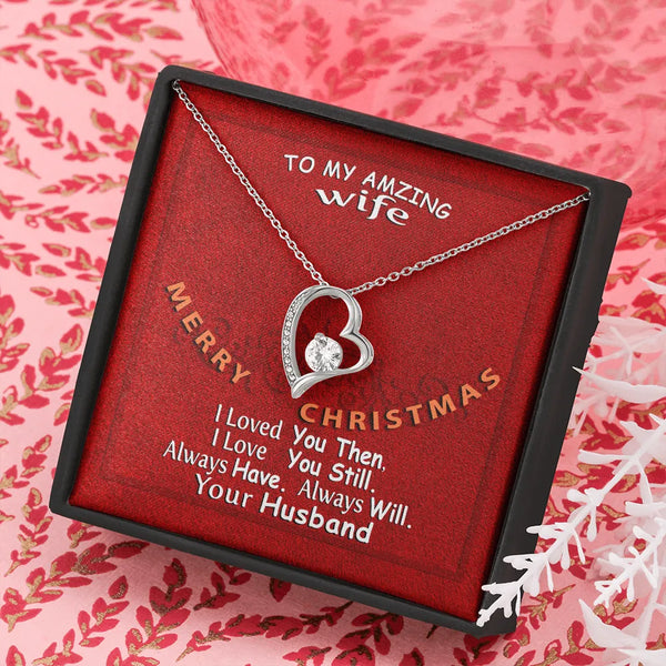 White Gold Heart Pendant, Wife Forever Love Heart Necklace, Sparkling Cubic Zirconia Heart Necklace, Christmas Anniversary Pr