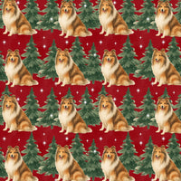Winter Pine Forest Holiday Gift Wrap, Collie Dog Christmas Wrapping Paper, Festive Dog Present Paper, Pet Lover Xmas Wrapping Paper