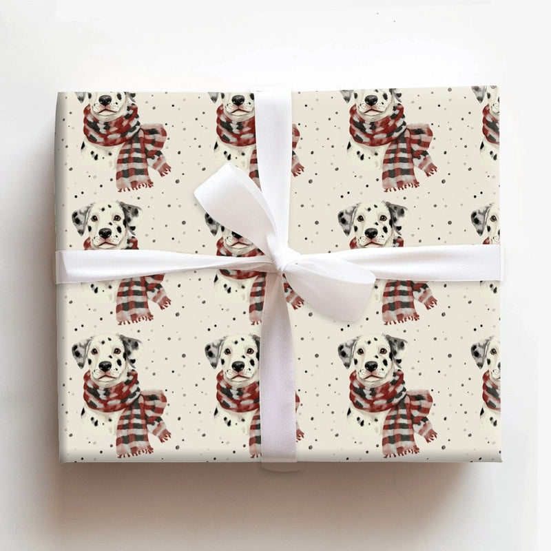 Plaid Scarf Puppy Gift Wrap, Dalmatian Dog Wrapping Paper, Watercolor Dog Wrapping Paper, Adorable Holiday Gift Wrap, Christmas Dog Lover Paper