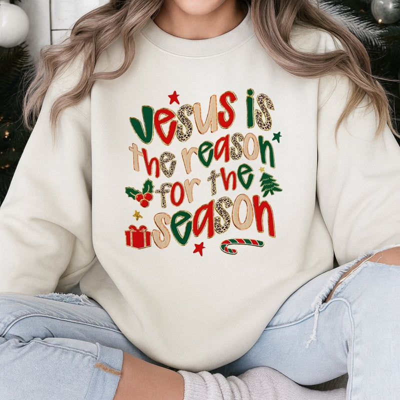Leopard Print Christian Christmas Crewneck, Jesus Is the Reason for the Season Sweatshirt, Faith Holiday Pullover, Winter Jesus Sweater