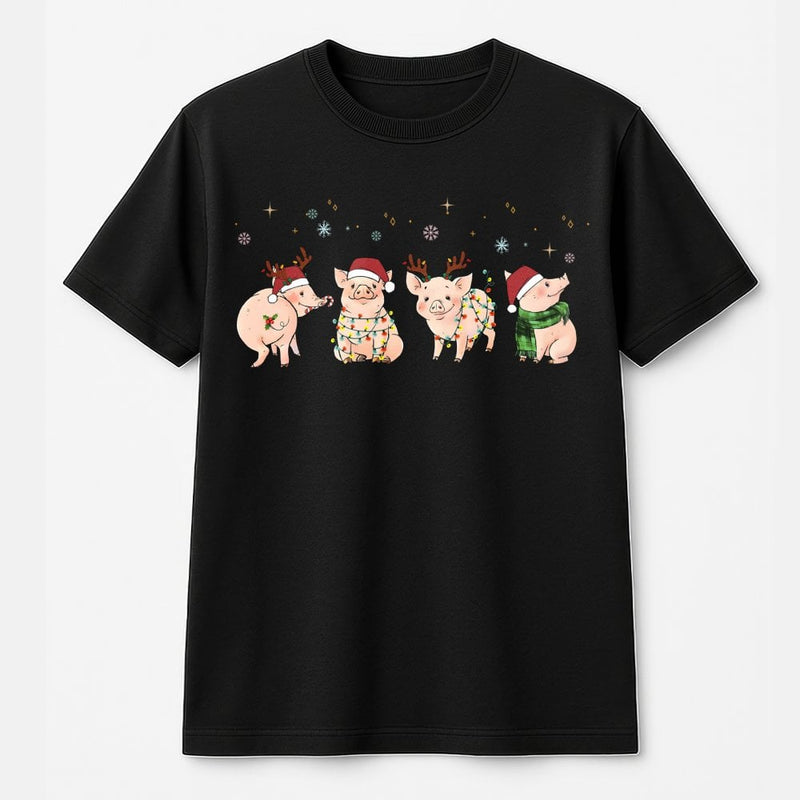 Adorable Christmas Pigs Graphic Tee, Merry Pigmas T-Shirt, Humorous Farm Animal Reindeer Shirt, Pig Lover Holiday T-Shirt, Farmer Christmas Present