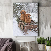 Rustic Winter Dog Wall Art, Golden Retriever Sleigh Canvas, Snowy Christmas Golden Retriever Print, Holiday Dog Lover Canvas