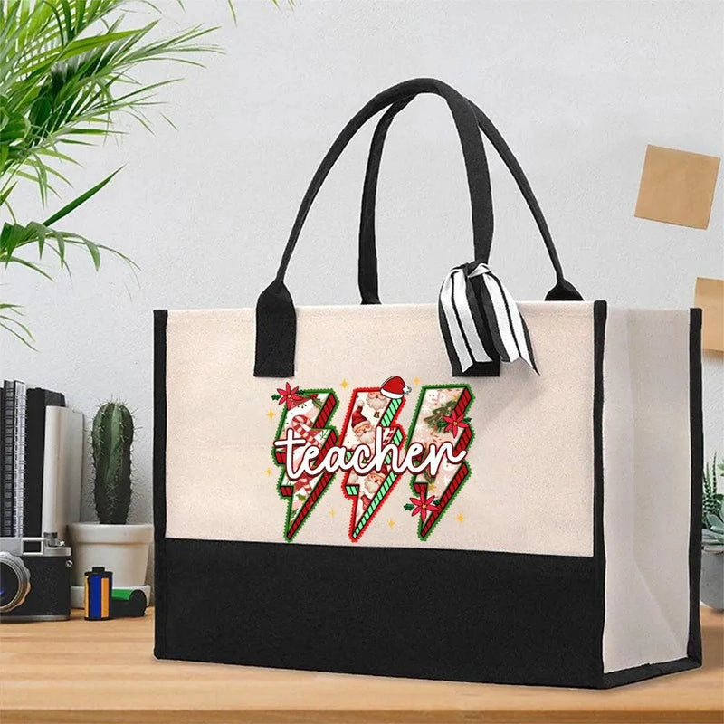 Festive Holiday Teacher Bag, Teacher Christmas Cotton Tote Bag, School Winter Canvas Shopper Bag, Adorable Educator Present, Christmas Tote