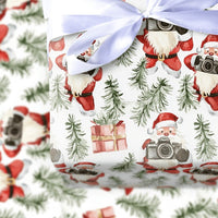 Watercolor Photographer Christmas Gift Wrap, Santa with Camera Wrapping Paper, Festive Xmas Tree Wrapping Paper, Holiday Gift Wrap Roll