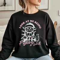 Grumpy Cat Tangled in Lights Sweater, Humorous Christmas Cat Sweatshirt, Sarcastic Xmas Cat Lover Crewneck, Holiday Kitty Pullover Present