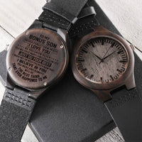 Stepson Sandalwood Watch, Bonus Son Engraved Wooden Watch, Bonus Son Leather Strap Watch, Birthday Keepsake, Christmas Present for Step Son
