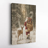 Snowy Forest Christmas Canvas Print, Santa Claus and Reindeer Canvas Wall Art, Winter Holiday Wall Art, Festive Seasonal Canvas Decor