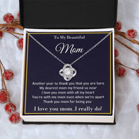 Cubic Zirconia Pendant Necklace, Love Knot Necklace for Mom, 14k White Gold Finish Jewelry, Meaningful Mother Christmas Present, Birthday Present