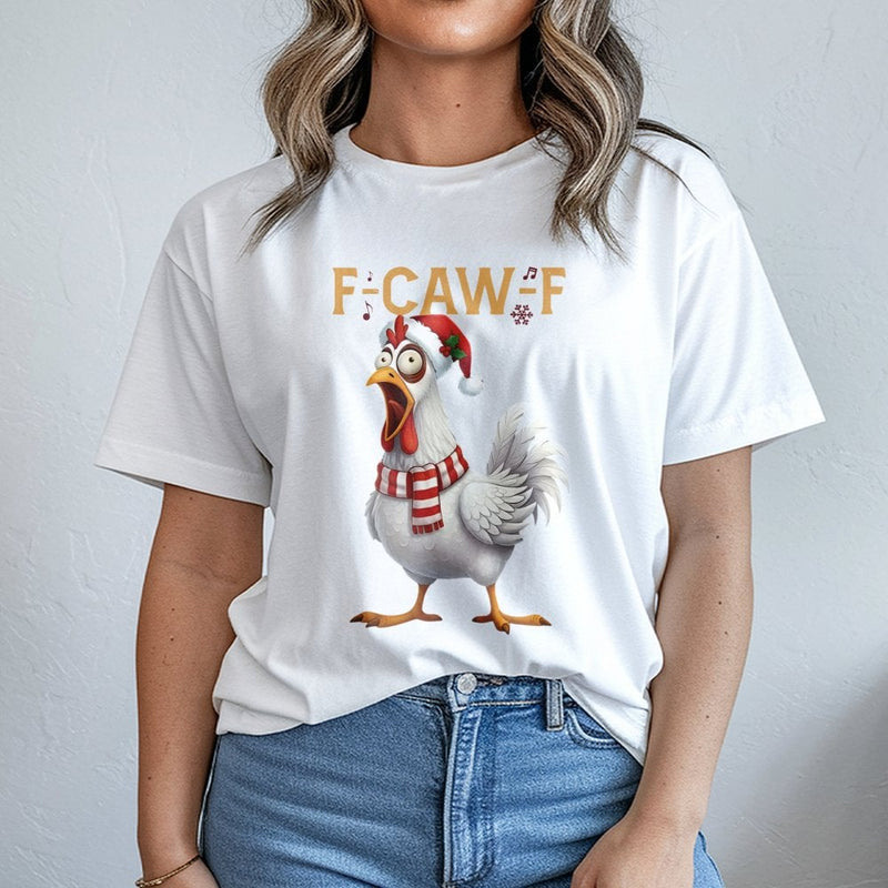 F-Caw-F Music Note Shirt, Humorous Chicken Christmas T-Shirt, Humorous Holiday Poultry Tee, Adorable Farm Animal Christmas T-Shirt