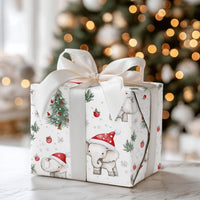 Santa Hat Holiday Gift Wrap, Baby Elephant Christmas Wrapping Paper, Adorable Watercolor Animal Wrapping Paper, Kids Christmas Gift Wrap Roll