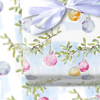 Hanging Bauble Holiday Gift Wrap, Watercolor Christmas Ornament Wrapping Paper, Winter Branch Present Paper, Festive Xmas Wrapping Paper Roll