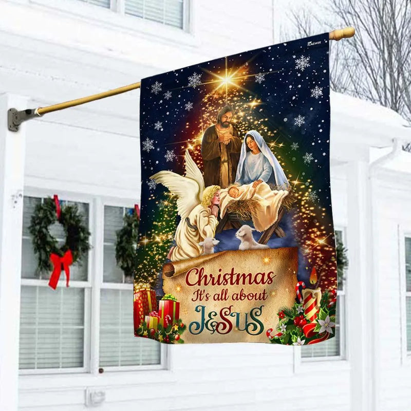 Christmas Nativity Holiday Yard Flag, It is All About Jesus Garden Flag, Double Sided Christian Faith Flag, Winter Lawn Religious Decor
