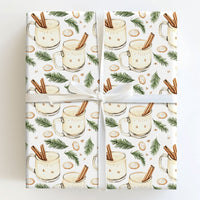 Cinnamon Christmas Drinks Gift Wrap, Watercolor Eggnog Wrapping Paper, Comfy Holiday Baking Wrapping Paper, Festive Winter Gift Wrap Roll
