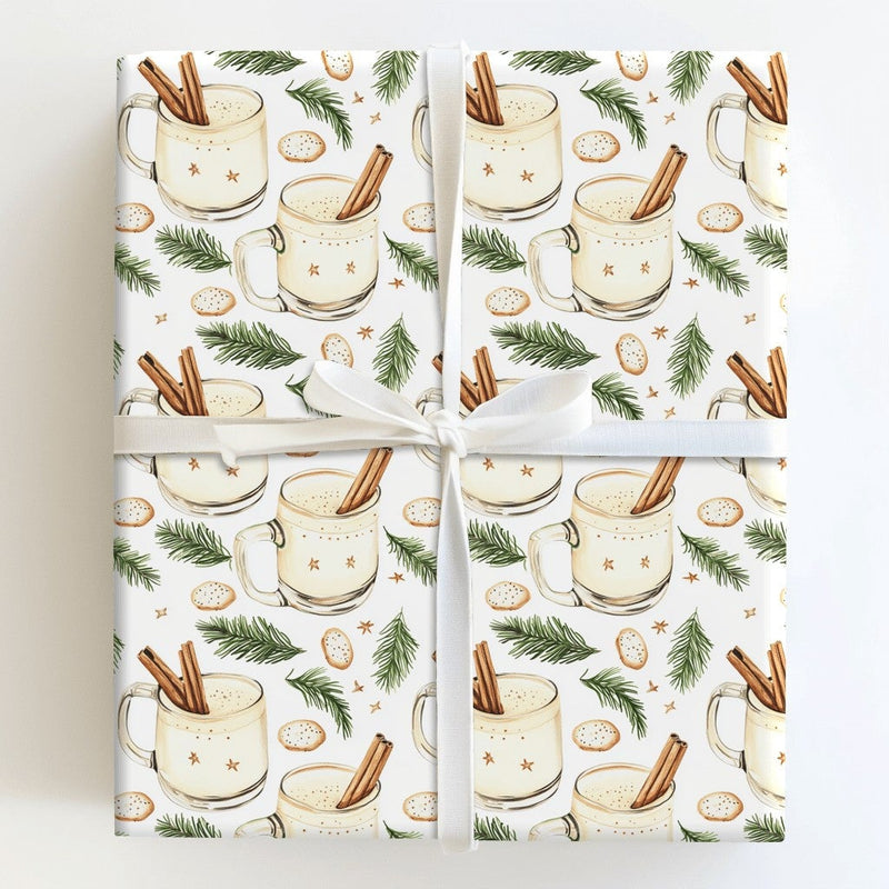 Cinnamon Christmas Drinks Gift Wrap, Watercolor Eggnog Wrapping Paper, Comfy Holiday Baking Wrapping Paper, Festive Winter Gift Wrap Roll