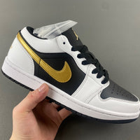 Low Top Sneakers, White Black Gold Colorway, Lace Up Design, Casual Gift for Sneaker Fans