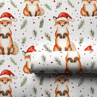 Santa Hat Animal Gift Wrap, Christmas Fox Wrapping Paper, Adorable Woodland Fox Wrapping Paper, Holiday Gift Wrap, Winter Forest Wrapping Paper
