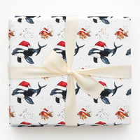 Goldfish Sea Animal Gift Wrap, Orca Killer Whale Christmas Wrapping Paper, Ocean Marine Life Holiday Paper Roll, Festive Christmas Gift Wrap