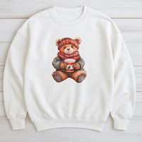 Comfy Holiday Coffee Teddy Bear Crewneck, Christmas Bear Sweatshirt, Adorable Winter Season Pullover, Aesthetic Christmas Animal Sweater