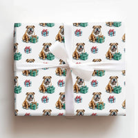 Watercolor Dog Holiday Gift Wrap, English Bulldog Christmas Wrapping Paper, Festive Puppy Wrapping Paper Roll, Dog Lover Xmas Present Wrap
