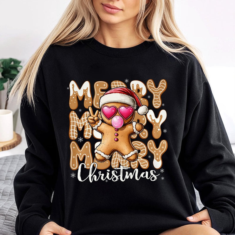 Retro Holiday Cookie Graphic Crewneck, Gingerbread Man Christmas Sweatshirt, Adorable Merry Xmas Pullover, Festive Winter Holiday Apparel