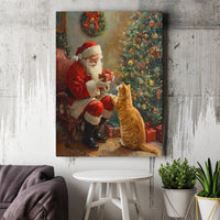Retro Holiday Painting Canvas Print, Vintage Santa Claus and Cat Canvas Wall Art, Festive Christmas Wall Decor, Comfy Winter Home Present Canvas