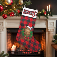 Buffalo Plaid Cat Stocking, Personalized Cat Christmas Stocking, Custom Pet Name Stocking, Velboa Holiday Decor, Present for Cat Lovers