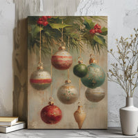 Festive Holly Berries Canvas Print, Vintage Christmas Ornament Canvas, Holiday Bauble Wall Art, Traditional Christmas Canvas