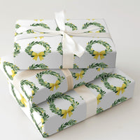 Yellow Bow Holiday Gift Wrap, Green Wreath Christmas Wrapping Paper, Watercolor Botanical Wrapping Paper, Birthday Party Gift Wrap Roll