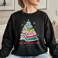 Book Tree Holiday Sweater, All Booked for Christmas Sweatshirt, Adorable Bookish Xmas Crewneck, Librarian Reader Sweatshirt