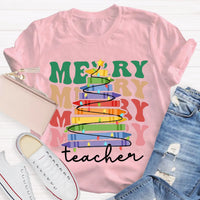 Holiday Classroom Graphic Shirt, Crayon Christmas Tree Teacher T-Shirt, Adorable Festive Xmas Tee, Present for Teachers
