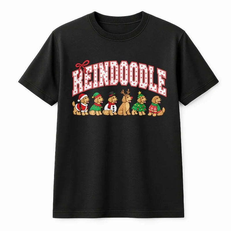 Humorous Holiday Doodle Dog Tee, Reindoodle Christmas Dog Shirt, Retro Christmas Dogs T-Shirt, Santa Dog Lover Present, Xmas Pet Shirt