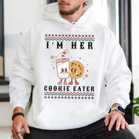 Humorous Matching Christmas Couples Hoodie, Im Her Cookie Eater Hoodie, Adorable Holiday Baking Hooded Sweatshirt, Retro Xmas Pullover Hoodie