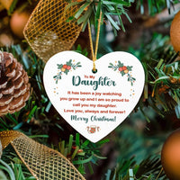 Merry Christmas Keepsake Tree Ornament, To My Daughter Ceramic Heart Ornament, Daughter Holiday Ornament, Sentimental Present from Mom and Dad