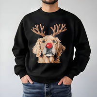 Reindeer Antlers Dog Sweatshirt, Christmas Golden Retriever Sweatshirt, Adorable Holiday Puppy Crewneck, Winter Dog Mom Pullover Sweatshirt