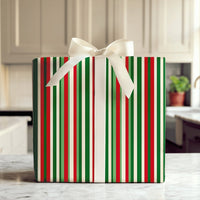 Vertical Striped Christmas Gift Wrap, Red and Green Stripe Wrapping Paper, Traditional Holiday Wrapping Paper, Festive Present Gift Wrap