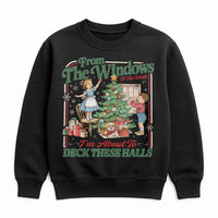Humorous Retro Holiday Crewneck, Deck the Halls Christmas Sweatshirt, Vintage Christmas Party Sweater, Adorable Holiday Present Sweatshirt for Her